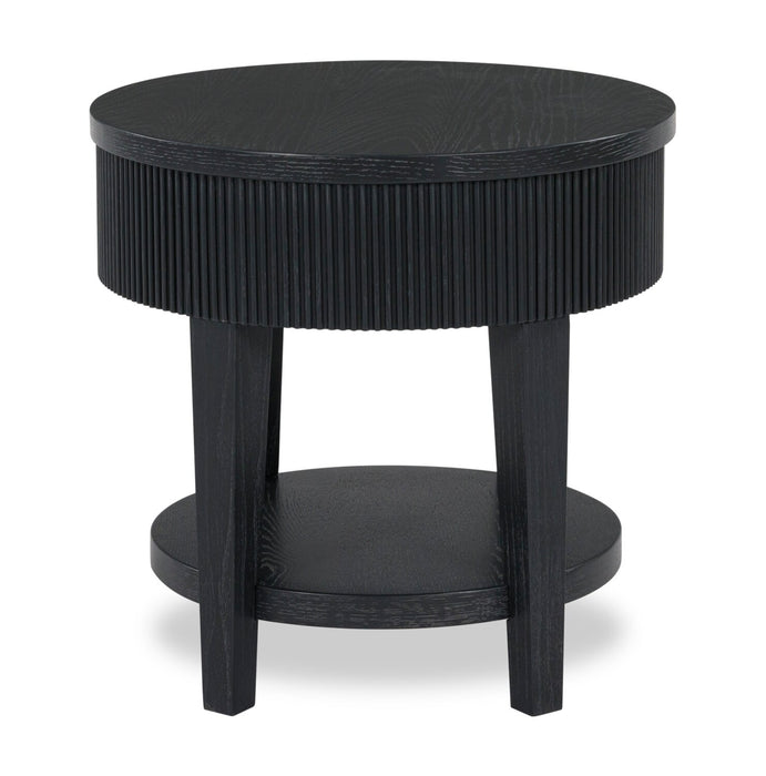 Table de bout ronde contemporaine Sanford de 24 po en bois massif avec rangement - noire