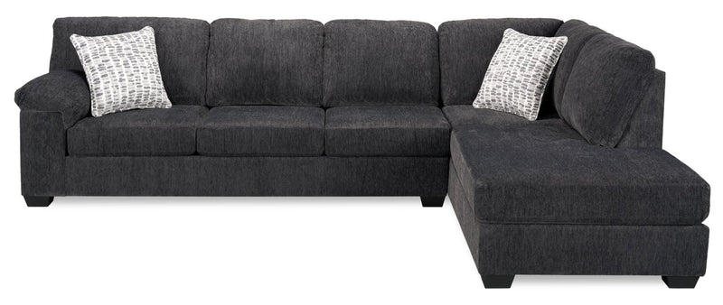 Sofa-lit sectionnel de droite Morgan 2 pièces fabriqué au Canada en tissu de chenille avec coussins décoratifs - gris