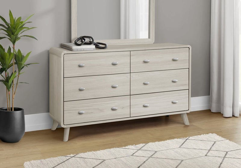 Commode de chambre à coucher moderne du milieu du 20e siècle Cami de 58,5 po (L) x 17,5 po (H) à 6 tiroirs - chêne gris