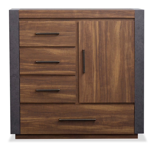  Scott Living Commode verticale Dante de 46 po (L) x 45 po (H) à 4 tiroirs avec armoire de rangement pour la chambre à coucher - brune