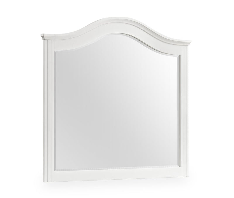 Ensemble de chambre à coucher Ella 6 pièces blanc avec lit à panneaux, commode, miroir et table de nuit - format grand lit