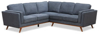  Sofa sectionnel Kassia de Kort & Co. 2 pièces en tissu d’apparence lin avec base et pattes en bois - bleu