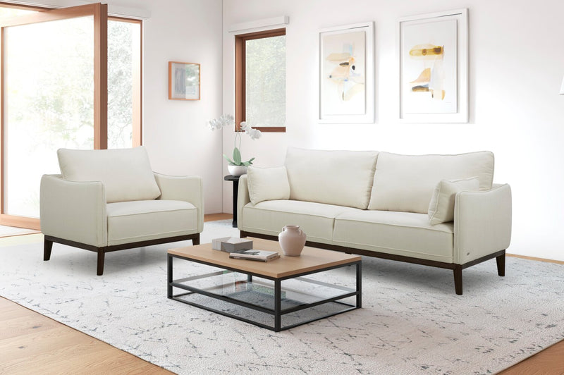 Fauteuil Gena de Cindy Crawford Home de 38,5 po en tissu d’apparence lin avec coussin de dossier amovible - blanc coton