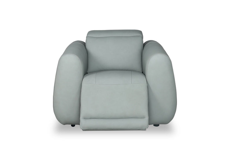 Fauteuil à inclinaison électrique Gianna de 40 po en cuir véritable avec appuie-tête électrique et port USB - bleu spa
