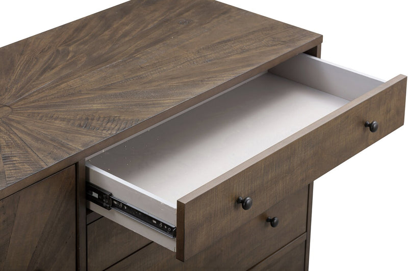 Desserte de salle à manger Sol de Kort & Co. de 60 po (L) avec tablettes intégrées, rangement et 4 tiroirs - brune