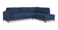  Sofa sectionnel de droite Zara 2 pièces en tissu avec fauteuil long et pattes en bois - bleu marine