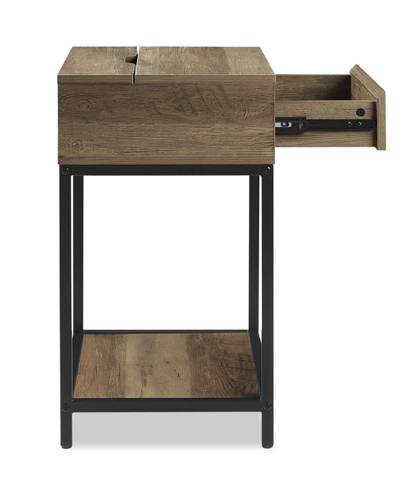 Table de nuit Akio de 18 po (l) x 25,75 po (H) à 1 tiroir avec dessus relevable et rangement - brune et noire