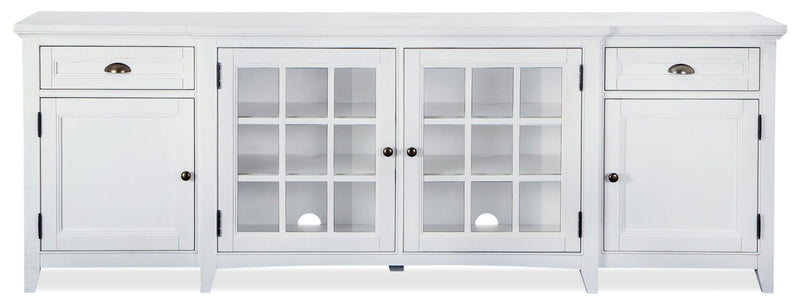 Meuble pour téléviseur traditionnel Wesley de 90 po avec rangement et système de gestion des câbles pour téléviseurs jusqu’à 95 po - blanc calcaire