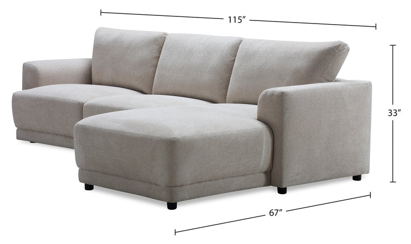 Sofa sectionnel modulaire de droite Voyage 3 pièces en tissu avec coussins de dossier amovibles - beige