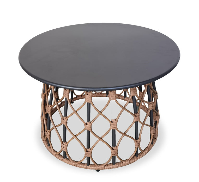 Kort & Co. Ensemble Panama 5 pièces pour la terrasse à l’extérieur avec causeuse, 2 fauteuils et grande et petite tables - osier en résine tressé à la main, résistant aux rayons UV et aux intempéries - naturel et vert