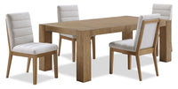  Ensemble de salle à manger Lotus 5 pièces en bois avec table de 82 po (L) et 4 chaises en tissu - naturel et gris