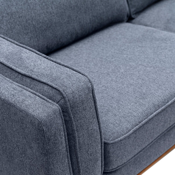 Sofa Kassia de Kort & Co. de 80 po de format condo en tissu d’apparence lin avec base et pattes en bois - bleu