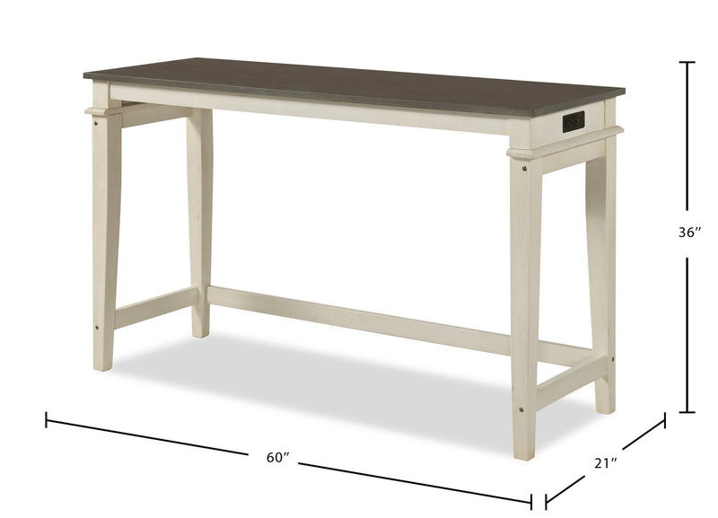Console contemporaine Nyles de 60 po avec 3 tabourets de hauteur comptoir et ports USB - babeurre