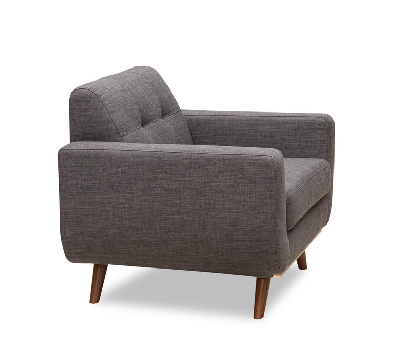 Fauteuil Freeman Kort & Co. de 37 po en tissu d’apparence lin avec pattes en bois et coussin de dossier capitonné - gris anthracite