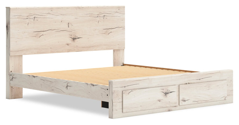 Lit de rangement Derekson blanc rustique avec 2 tiroirs intégrés au pied du lit - format très grand lit