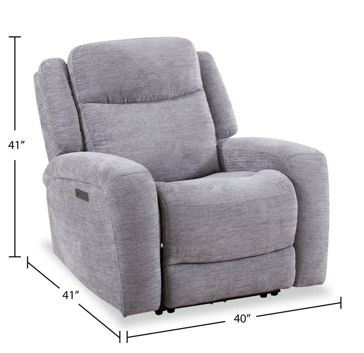 Fauteuil à inclinaison électrique Atlantis de 38 po en tissu avec port USB - gris tourterelle