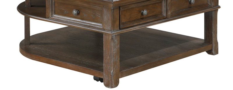 Table à café traditionnelle Weston de 38 po avec dessus relevable, rangement et roulettes - orme brun