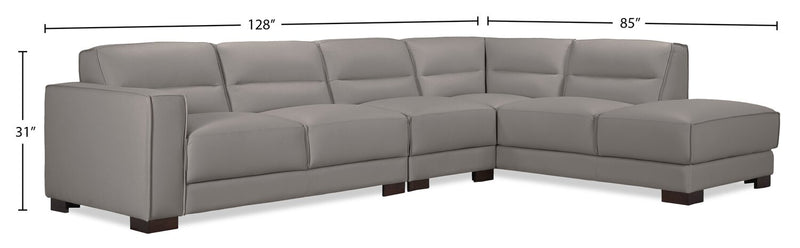 Sofa sectionnel de droite Citadel 3 pièces en cuir véritable de qualité supérieure avec pattes en bois - gris