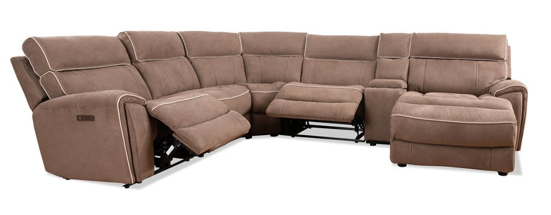 Sofa sectionnel de droite à inclinaison électrique Newport de Cindy Crawford Home 6 pièces en suédine avec fauteuil inclinable sans accoudoirs - taupe