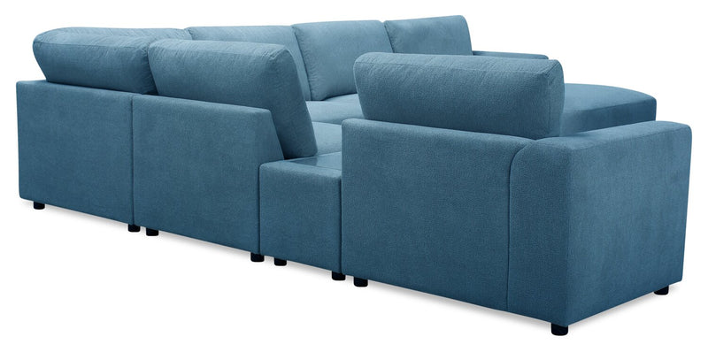 Sofa sectionnel modulaire de droite Voyage 7 pièces en tissu avec console et coussins de dossier amovibles - bleu