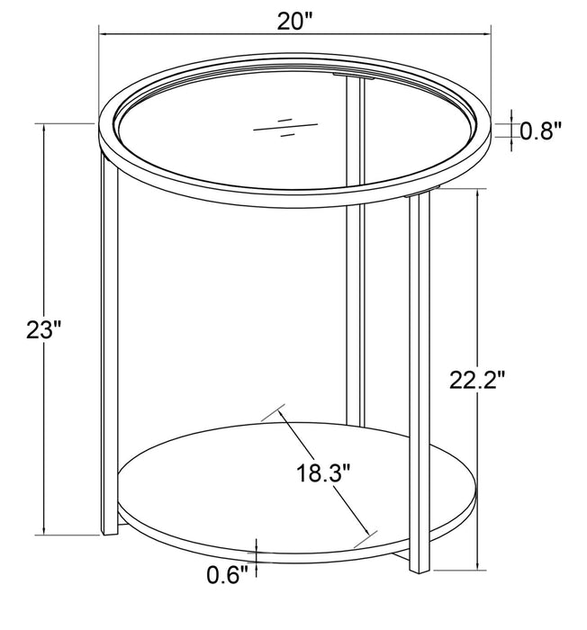 Table de bout moderne Kendal ronde de 20 po avec dessus en verre - noire