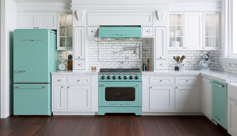 Hotte de cuisinière sous l’armoire Classic Rétro par Unique de 36 po et de 700 pi3/min - turquoise brume marine - UGP-36CR RH T