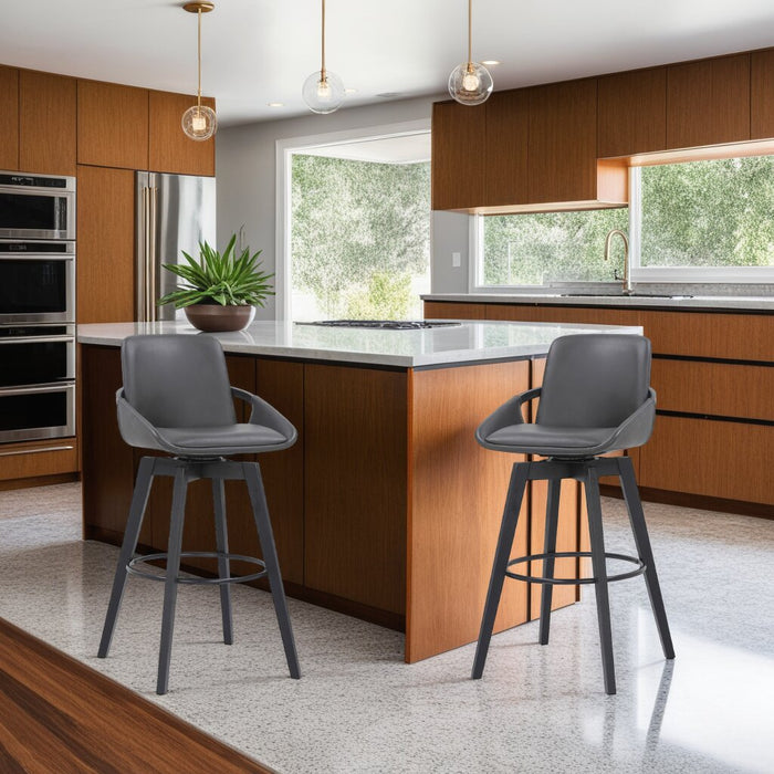 Tabouret Apex de hauteur comptoir en tissu de cuir végétalien et en métal avec siège pivotant - gris