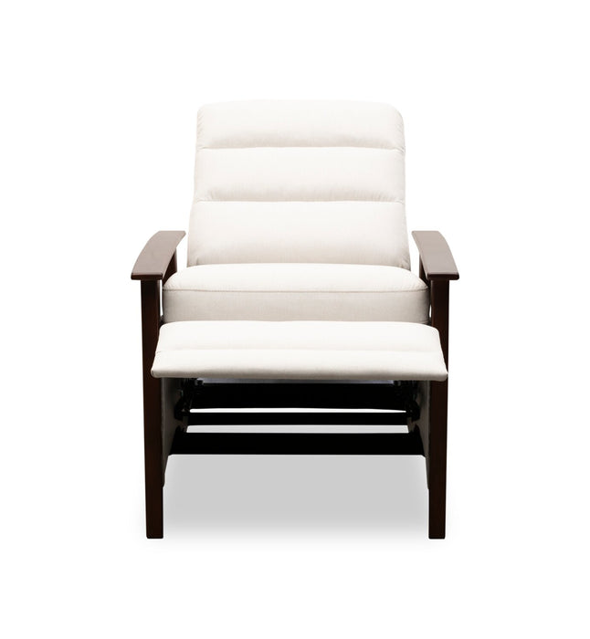 Fauteuil d’appoint à inclinaison par poussée Bree de 28,5 po en tissu d’apparence lin avec accoudoirs et pattes en bois - beige