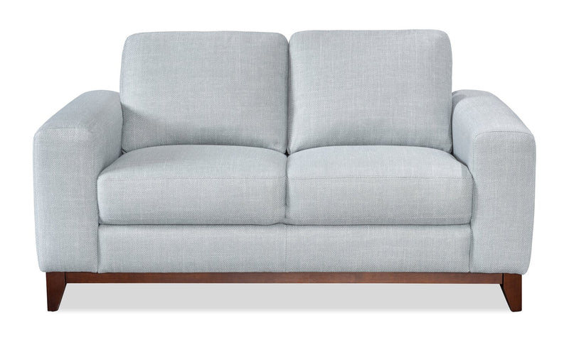 Causeuse River de 63,3 po en tissu d’apparence lin avec base et pattes en bois - grise