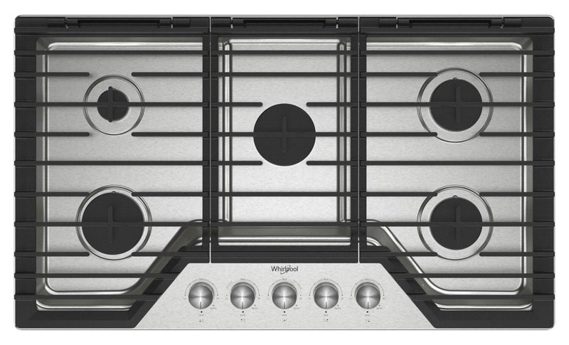 Surface de cuisson à gaz Whirlpool de 36 po avec 5e brûleur et grilles en fonte à charnières EZ-2-LiftMC - WCGK7036PS