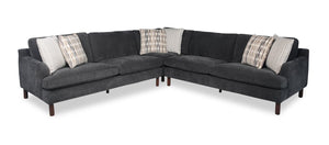 Sofa sectionnel Jorja 3 pièces en tissu de chenille avec pattes en bois et coussins décoratifs - gris granite