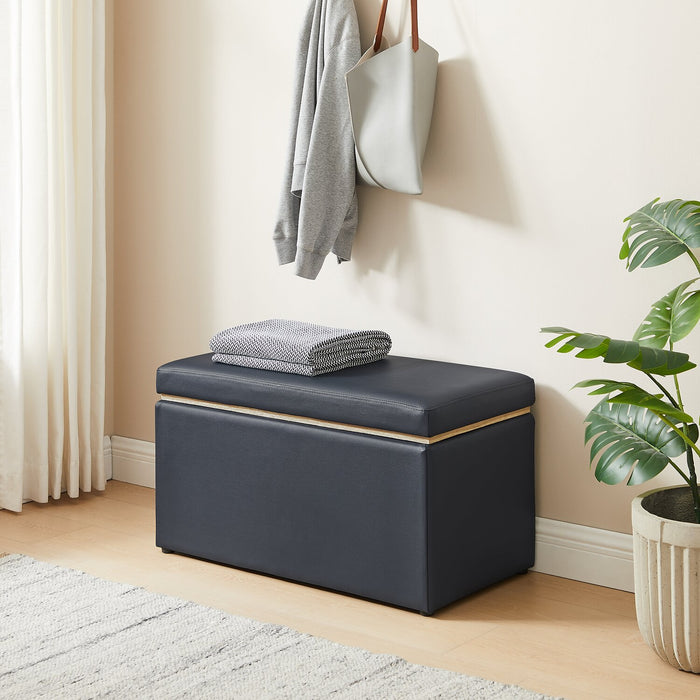 Pouf de rangement Edmonton de 32 po - similicuir bleu marine