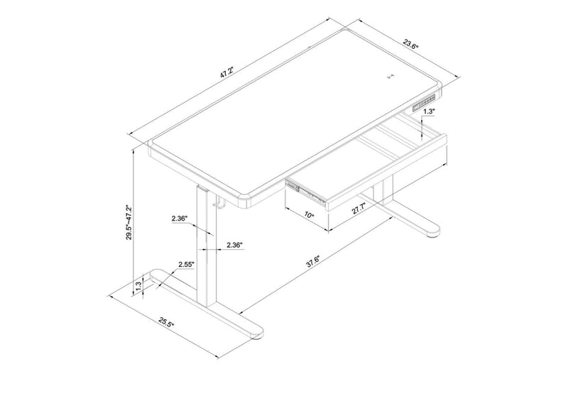 Bureau Loft de 47,24 po à hauteur réglable avec rangement et recharge sans fil - naturel
