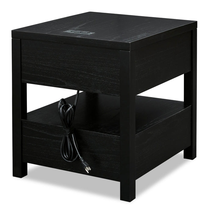Table de bout contemporaine Julian de 22 po avec rangement et ports USB - noire