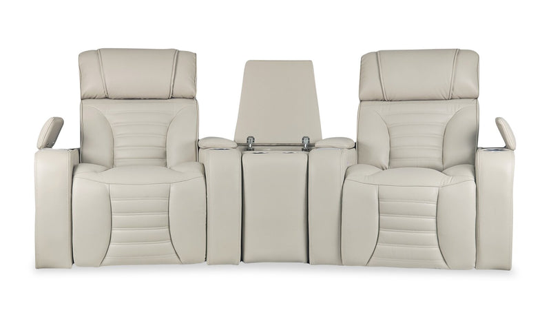 Sofa sectionnel à inclinaison électrique Zen 3 pièces de style cinéma maison en tissu d’apparence cuir avec massage et console de rangement - abricot