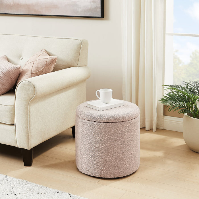 Pouf de rangement rond Saskatchewan de 14,75 po en tissu - rose