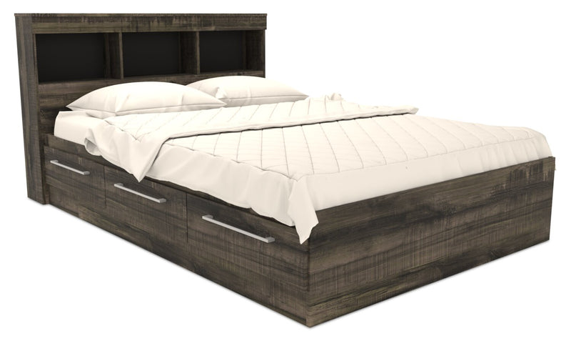 Lit matelot Riley avec ensemble de tête de lit bibliothèque pour enfants, fabriqué au Canada, gris - format lit double