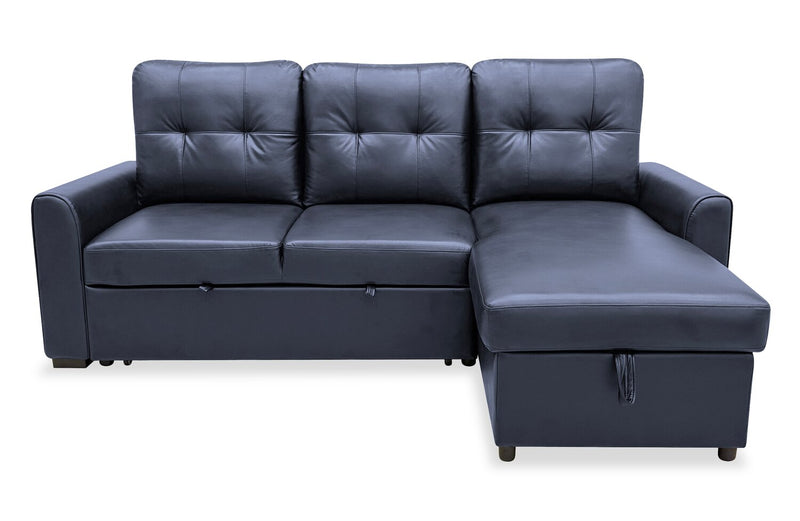 Sofa-lit sectionnel de droite Carter 2 pièces en tissu d’apparence cuir avec fauteuil long de rangement - noir
