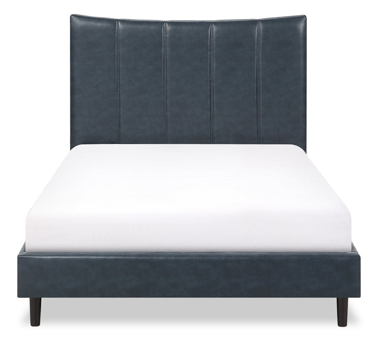 Lit plateforme rembourré Paseo en tissu de cuir végétalien bleu marine - format lit double 