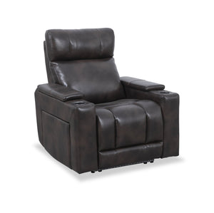 Fauteuil à inclinaison électrique Scott Living Escape de 39 po avec appuie-tête électrique et son ambiophonique - tissu d’apparence cuir brun foncé