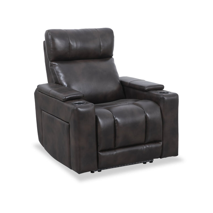 Fauteuil à inclinaison électrique Scott Living Escape de 39 po avec appuie-tête électrique et son ambiophonique - tissu d’apparence cuir brun foncé