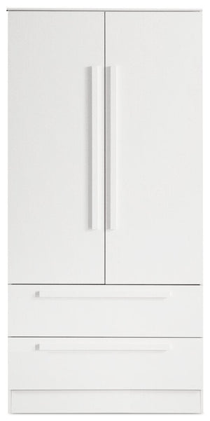 Commode verticale Alex de 33 po (L) x 68,5 po (H) à 2 tiroirs avec armoire de rangement pour la chambre à coucher - blanche