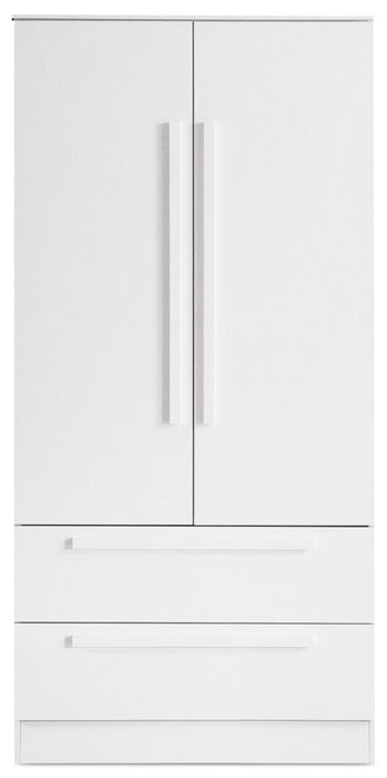 Commode verticale Alex de 33 po (L) x 68,5 po (H) à 2 tiroirs avec armoire de rangement pour la chambre à coucher - blanche