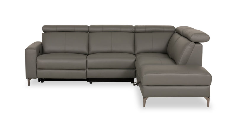 Sofa sectionnel de droite à inclinaison électrique Valentino 3 pièces en cuir véritable avec appuie-têtes réglables - gris