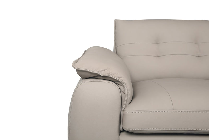 Sofa sectionnel modulaire de droite Raya 5 pièces en cuir véritable avec console de rangement et pattes en bois - beige pierre