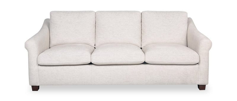 Sofa Mallie de 84 po en tissu de chenille avec accoudoirs enroulés et pattes en bois - blanc coquillage