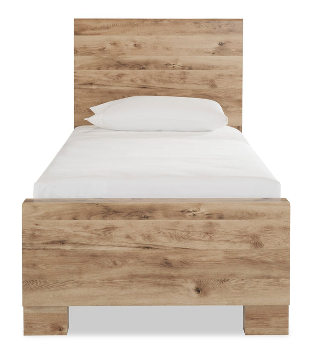 Lit à panneaux Derekson pour enfants avec tête de lit et cadre de lit, naturel - format lit simple