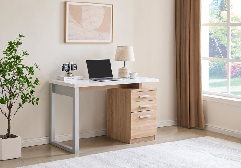 Bureau réversible Oscar de 47 po avec rangement - imitation de marbre blanc et blanc vieilli