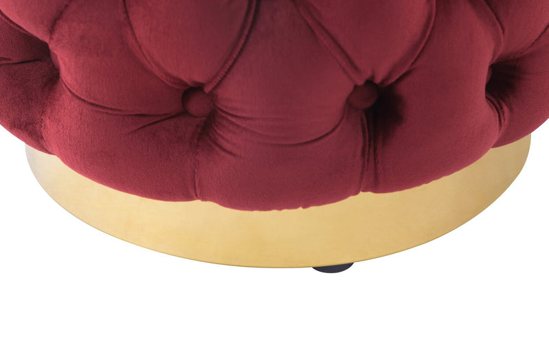 Pouf rond Adell de 17 po en tissu avec base dorée - rouge