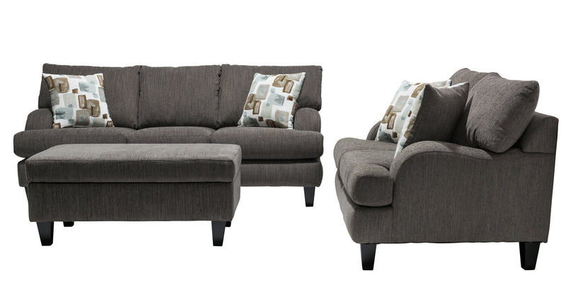 Sofa Nofia de 80 po fabriqué au Canada en tissu de chenille avec 2 coussins décoratifs et pattes en bois - gris anthracite